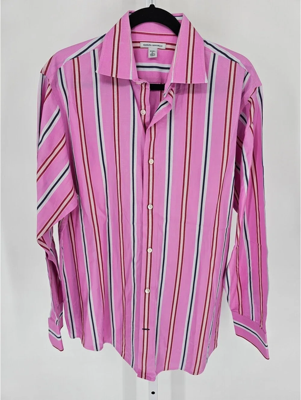 Banana Republic Mens Sz L Long Sleeve Button Up Dress Shirt Pink Striped